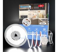 WOBANE White COB LED Strip Light,2m 12V Under Cupboard Lights,640LEDs,CRI90+,Flexible LED Tape Lights for Mirror,Kitchen,Workbench,Vanity,DIY Lighting,900lumen,6000K