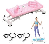 Wobble Balance Board with Resistance Bands, 330LBS Portable balancing machine -simulated ski training machine for Full Body Workout, LCD Monitor, Stepper at Home Gym for Cardio Adults,Pink