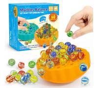 Wobble Marble Balance Stacking Game for Kids 6-12 & Families - Fun Birthday Party Games with 60 Glass Marbles, Dice & 15 Challenge Cards - Family Game Night for 1-4 Players (Yellow)