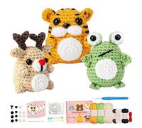 Wobbles Crochet Animal Kit 3 Pack Elk/Tiger/Frog Crochet Starter Kit with Step-by-Step Video Crochet for Kids Adults Beginner Home Office Accessory