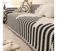 WOBblo Throws For Sofas Extra Large, White Simple Geometric Stripes Sofa Blanket Throw Blankets For 2 3 4 Seater, Chenille Versatile Throw For Sofa Bed,Black,180 * 300cm