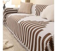 WOBblo Throws For Sofas Extra Large, White Simple Geometric Stripes Sofa Blanket Throw Blankets For 2 3 4 Seater, Chenille Versatile Throw For Sofa Bed,Brown,180 * 150cm