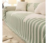 WOBblo Throws For Sofas Extra Large, White Simple Geometric Stripes Sofa Blanket Throw Blankets For 2 3 4 Seater, Chenille Versatile Throw For Sofa Bed,Green,180 * 260cm