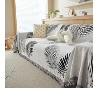 WOBblo Throws For Sofas Large, Chenille Leaves Pattern Throw Blankets For 2 3 4 Seater Sofas And Bed, Versatile Reversible Decorative Extra Large Sofa Cover,Black,180 * 300cm