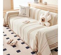 WOBblo Throws For Sofas Large Sofa Throw 3 Seaters, Chenille Jacquard Woven Versatile Decorative Large Sofa Throw Blanket With Tassels, Bedspread And Settee,Beige,180x420cm