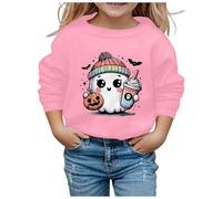WOBCA Oversized Pink and Purple Cute Printed Halloween Hoodie - Girls' Sweatshirt for Ages 10-13