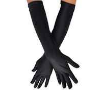 Wobe Long Opera Party 20s Satin Gloves Stretchy Adult Size Elbow Length Wedding, Black, One Size