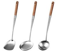 Wobekuy Wok Spatula and Ladle Set, 17 Inch Stainless Steel Skimmer Ladle Tool
