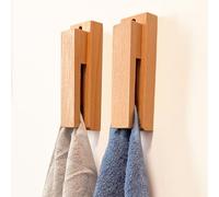 Wobodan 2PCS Towel Hooks Wall Mounted, Wooden Adhesive Wall Hooks for Hanging, Tea Wall Hanger Hooks, Kitchen Towel Holder, Coat Racks for Living Room Hallway (Natural)