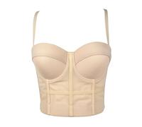 Woboren Women's Corset Bustier Crop Top Wedding Party Rhinestone Diamond Push up Bra Slim Vest Beige