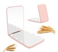 WOBSION Compact Mirror, Small Makeup Mirror with Light for Travel, LED Pocket Mirrors for Purse and Handbag, Natural Wheat Straw Fiber Handheld Mirrors, Gifts for Women, Pink