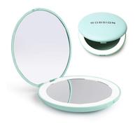 WOBSION Compact Mirror with Light, 1x/10x Magnifying Travel Makeup Mirror, LED Pocket Mirrors for Purse and Handbag, Handheld 2-Sided Small Folding Mirrors, Round, Cyan