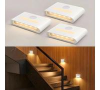 WOBSION Stair Lights Indoor, Wireless Motion Sensor Night Light, USB-C Rechargeable Stick on Light for Wall, Wardrobe, Cupboard, Toilet - 3 Pack, 3 Colour Temperatures, 1000mAh, Magnetic, White