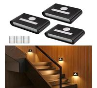 WOBSION Stair Lights Indoor, Wireless Motion Sensor Night Light, USB-C Rechargeable Stick on Light for Wall, Wardrobe, Cupboard, Toilet - 3 Pack, 3 Colour Temperatures, 1000mAh, Magnetic, Black