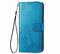 WOBURN Leather Flip Cover for OPPO A78 5G Case, Lucky Clover Embossing Magnetic Closure Protection Shell Bumper Wallet with Card Slots & Kickstand. Blue