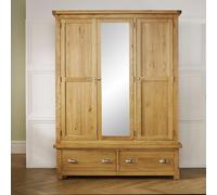 Woburn Mirror Wardrobe - 3 Door - 2 Drawer - Rustic Oak