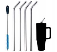 Wobye 10mm Wide Reusable Metal Straw for Stanley Quencher 40oz Tumbler | 4 Pack 12.5'' Bent Stainless Steel Straws Replacement Plastic Straws for Stanley Adventure 40oz Cup | Included Cleaning Brush