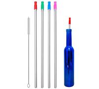 Wobye 4 Pieces 14" Extra Long 0.32" Big Wide Reusable Stainless Steel Metal Straws with Cleaning Brush & Silicone Tip for 128 100 75 64 40 oz Large Water Bottle, Tall Tumbler, Wine Bottle