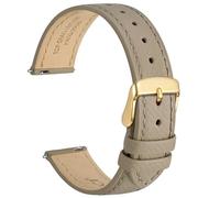 WOCCI 12mm Grace Leather Watch Strap for Ladies, Top Grain Leather, Quick Release Replacement Band with Gold Buckle (Tea)