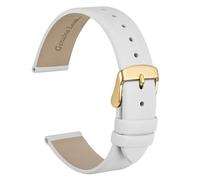 WOCCI 13mm Elegant Leather Watch Strap for Ladies with Gold Buckle (White)