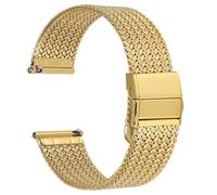 WOCCI 14mm Elite Metal Watch Strap for Women and Men, Mesh Woven Strap, 316L Stainless Steel, Quick Release, Upgraded Fold Clasp (Gold)
