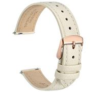 WOCCI 14mm Grace Leather Watch Strap for Ladies, Top Grain Leather, Quick Release Replacement Band with Rose Gold Buckle (Beige)