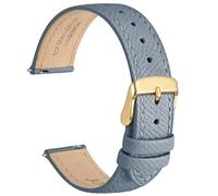 WOCCI 14mm Grace Leather Watch Strap for Ladies, Top Grain Leather, Quick Release Replacement Band with Gold Buckle (Mist Blue)