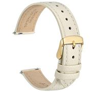 WOCCI 14mm Grace Leather Watch Strap for Ladies, Top Grain Leather, Quick Release Replacement Band with Gold Buckle (Beige)