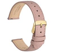 WOCCI 15mm Grace Leather Watch Strap for Ladies, Top Grain Leather, Quick Release Replacement Band with Gold Buckle (Retro Pink)