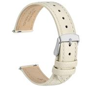 WOCCI 15mm Grace Leather Watch Strap for Ladies, Top Grain Leather, Quick Release Replacement Band with Silver Buckle (Beige)