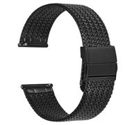 WOCCI 16mm Elite Metal Watch Strap for Women and Men, Mesh Woven Strap, 316L Stainless Steel, Quick Release, Upgraded Fold Clasp (Black)