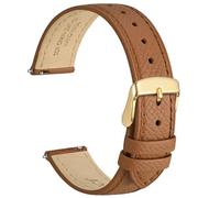 WOCCI 16mm Grace Leather Watch Strap for Ladies, Top Grain Leather, Quick Release Replacement Band with Gold Buckle (Brown)