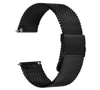 WOCCI 16mm Mesh Woven Metal Watch Strap for Women and Men, 316L Stainless Steel, Quick Release, Upgraded Fold Clasp (Black)