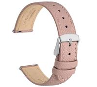 WOCCI 18mm Grace Leather Watch Strap for Ladies, Top Grain Leather, Quick Release Replacement Band with Silver Buckle (Retro Pink)