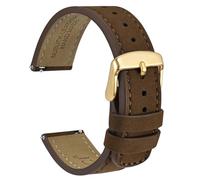 WOCCI 18mm Retro Leather Watch Strap for Men and Women, Quick Release Replacement Band with Golden Buckle (Dark Brown)
