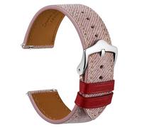 WOCCI 18mm Watch Strap, Italian Leather, Denim Pattern, Silver Buckle (Misty Rose)