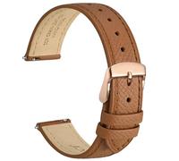 WOCCI 20mm Grace Leather Watch Strap for Ladies, Top Grain Leather, Quick Release Replacement Band with Rose Gold Buckle (Brown)