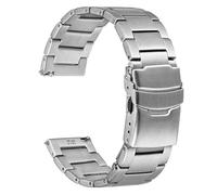 WOCCI 20mm Heavy-duty Metal Watch Strap for Men, 316 L Stainless Steel, Double Locking Deployant Clasp (Silver)