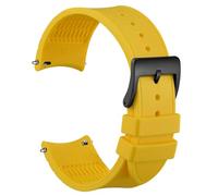 WOCCI 20mm Watch Strap, Curved End, Silky Touch Silicone, Black Buckle (Yellow)