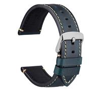 WOCCI 20mm Watch Strap, Pull Up Leather, Polished Silver Buckle (Midnight Blue)