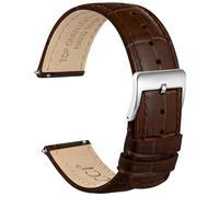 WOCCI 20mm Watch Strap, Top Grain Leather, Embossed Alligator Grain, Quick Release, Silver Buckle (Brown)