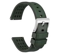 WOCCI 21mm Rally Watch Strap, FKM Rubber Band, Quick Release, Silver Brushed Buckle (Green)