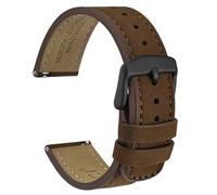 WOCCI 21mm Retro Leather Watch Strap for Men and Women, Quick Release Replacement Band with Black Buckle (Dark Brown)