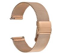 WOCCI 22mm Mesh Woven Metal Watch Strap for Women and Men, 316L Stainless Steel, Quick Release, Upgraded Fold Clasp (Rose Gold)