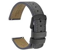 WOCCI 22mm Retro Leather Watch Strap for Men and Women, Quick Release Replacement Band with Black Buckle (Grey)