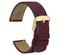WOCCI 22mm Retro Leather Watch Strap for Men and Women, Quick Release Replacement Band with Golden Buckle (Red)