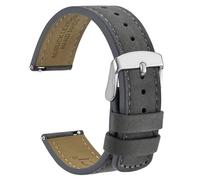 WOCCI 22mm Retro Leather Watch Strap for Men and Women, Quick Release Replacement Band with Silver Buckle (Grey)