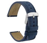 WOCCI 22mm Retro Leather Watch Strap for Men and Women, Quick Release Replacement Band with Silver Buckle (Blue)