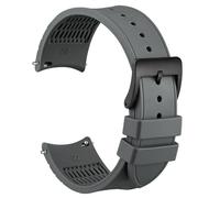 WOCCI 22mm Watch Strap, Curved End, Silky Touch Silicone, Black Buckle (Grey)