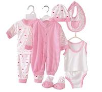 wocharm 8PCS Newborn Baby Girls Boys Cotton Grow Top Hat Pants Unisex Infant PlaySuit Sets Outfit(Pink lines)